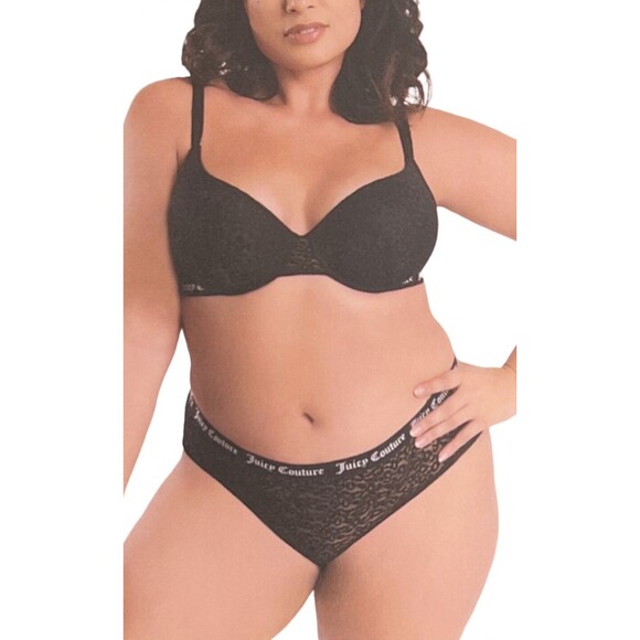 Juicy Couture Women's LEOPARD MESH BRA & HIPSTER Set Plus Size 1X 36D Black - Picture 4 of 4